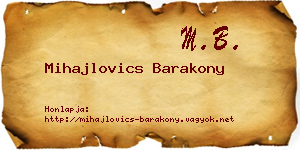 Mihajlovics Barakony névjegykártya